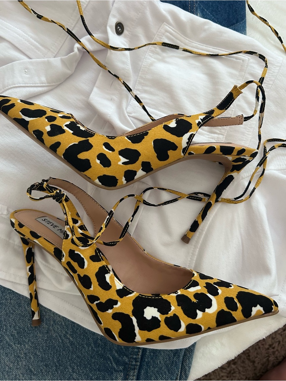 Steve Madden Leopard Lace-Up Pointed Heels - Yellow/Black/White NIB - Picture 12 of 15